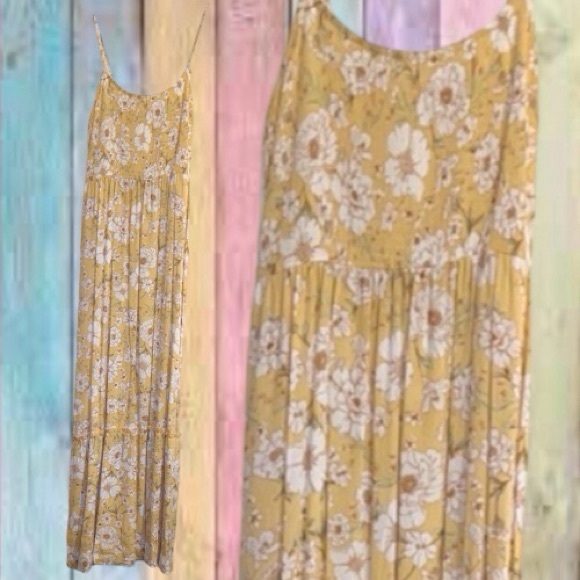SO Dresses & Skirts - SO Yellow White Floral Smocked Bodice Tiered Maxi Sun Dress NWT